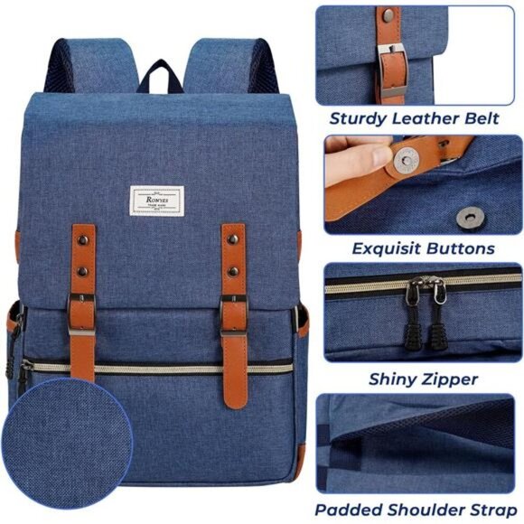 Laptop Backpack for Women Men, with USB Charging Port Blue - Picture 4 of 6